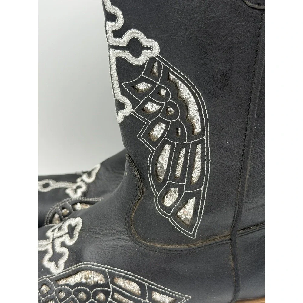 Blazin Roxx Girls Western Cowgirl Boots Glittery Silver Wings Cross Design Sz 3